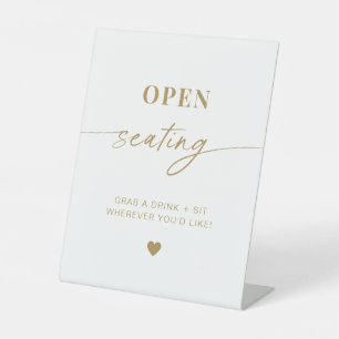 Gold Script Open Seating Sign, Find Your Seat Pedestal Sign
