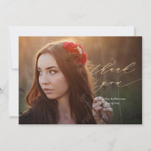 Gold Script Overlay Photo Graduation Thank You Card