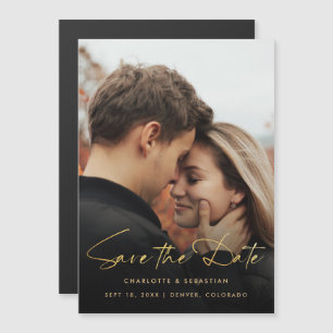 Gold Script Overlay Photo Save the Date Magnetic Invitation