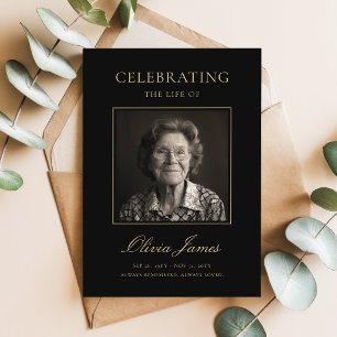 Gold Script Photo Celebration of Life Program Card