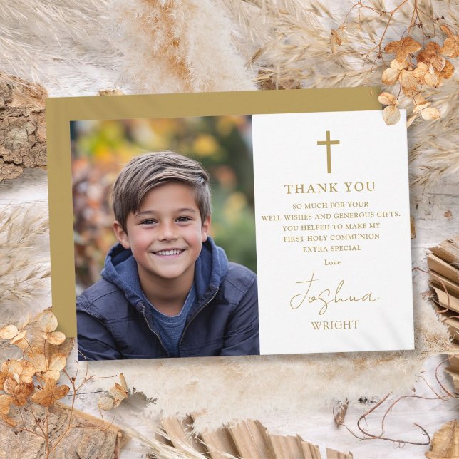 Gold Script Photo First Holy Communion Thank You Card (Gold Script Photo First Holy Communion Thank You Card)