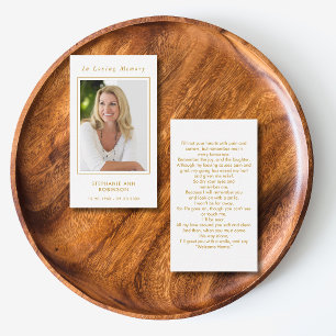 Gold Script Photo Funeral Memorial Prayer Card