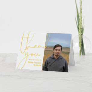 Gold Script & Photo Funeral Thank You Foil Greeting Card