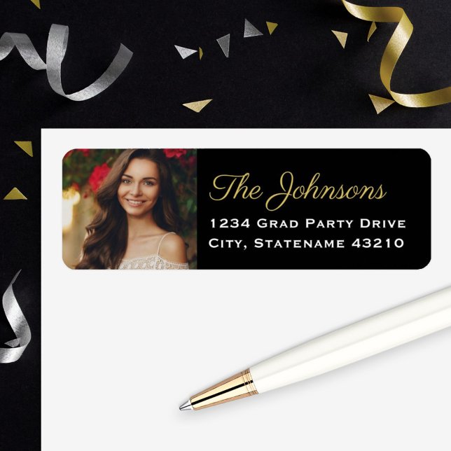 Gold Script Photo Graduation Return Address (Creator Uploaded)