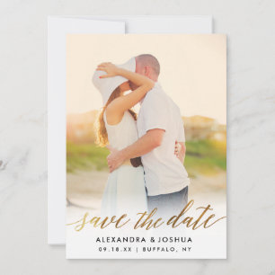 Gold Script Photo Save the Date in Faux Foil