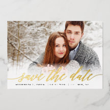 Gold Script Photo Save the Date in Gold Foil