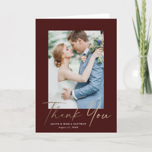 Gold Script Photo Wedding Thank You Card