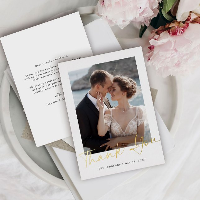 Gold Script Photo Wedding Thank You Card (Creator Uploaded)
