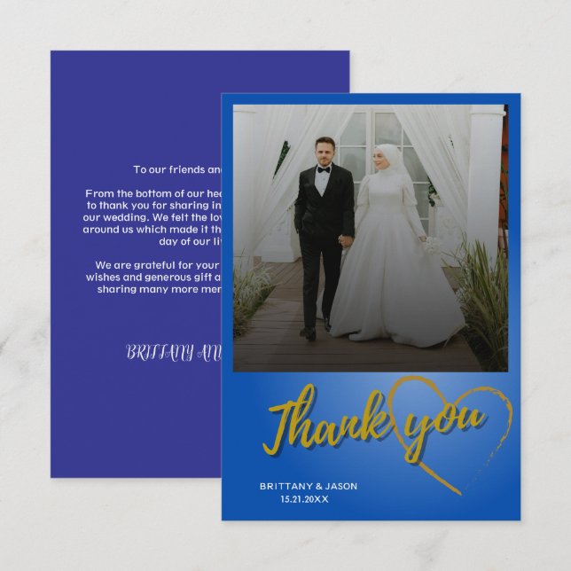 Gold Script Photo Wedding Thank You Card (Front/Back)
