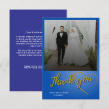 Gold Script Photo Wedding Thank You Card