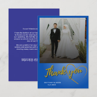 Gold Script Photo Wedding Thank You Card