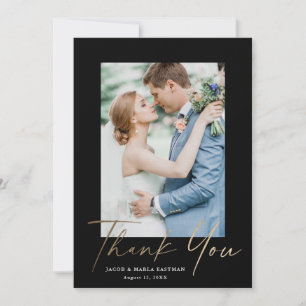 Gold script photo wedding thank you modern minimal card