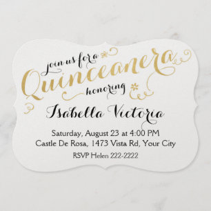 Gold Script Quinceanera Invitation
