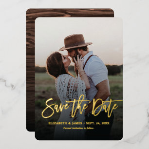 Gold Script Rustic Save The Date Wedding