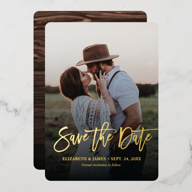 Gold Script Rustic Save The Date Wedding (Front/Back)