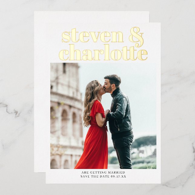 Gold script save the date wedding photo (Front/Back)