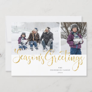 Gold Script Season's Greetings Tartan Photo Card