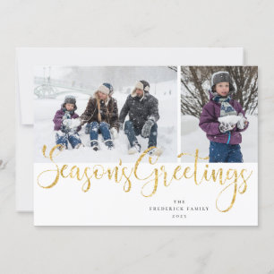 Gold Script Season's Greetings Tartan Photo Card