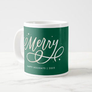 Gold Script Sparkly Merry Holiday Photo Gift Large Coffee Mug