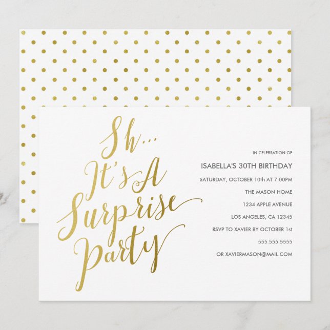 Gold Script Surprise Party Invitation (Front/Back)
