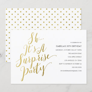 Gold Script Surprise Party Invitation