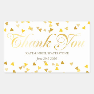 Gold Script Thank You and Golden Hearts Confetti Rectangular Sticker