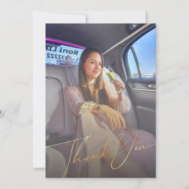 gold script thank you graduation 2 photos  card (Front)
