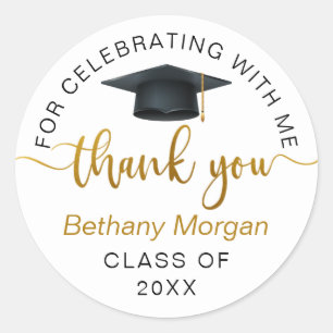 Gold Script Thank You Graduation Classic Round Sticker