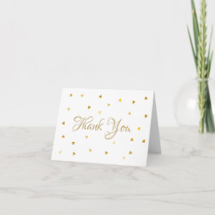 Gold Script Thank You Hearts Confetti Card