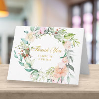 Gold Script Thank You Watercolour Roses Floral