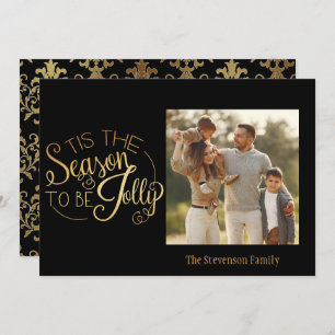 Gold Script Tis The Season Elegant Photo Card