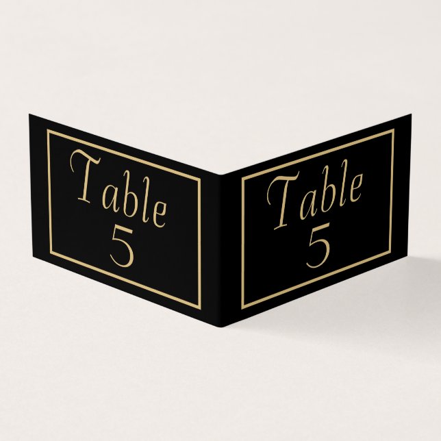 Gold Script Typography Black Table Numbers Card (Outside)
