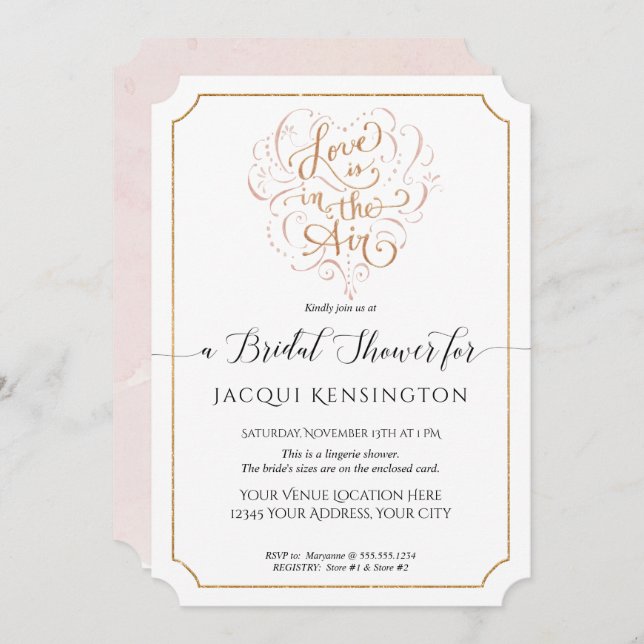 Gold Script Typography Love in Air Bridal Shower Invitation (Front/Back)