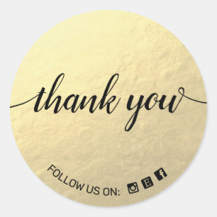 Gold Script Typography Social Media Icon Thank You Classic Round Sticker