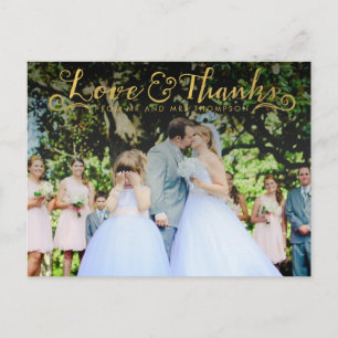 Gold Script Typography Thank You Photo Postcard