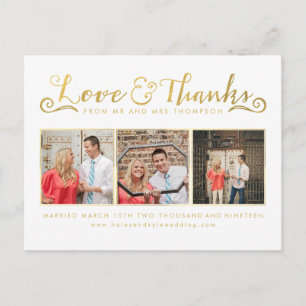 Gold Script Typography Thank You Photo Postcard
