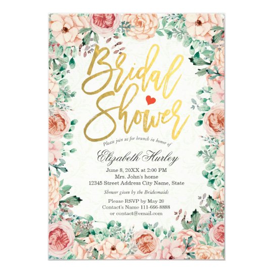 Gold Script Watercolor Floral Bridal Shower Invite