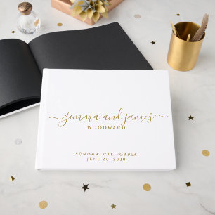 Gold Script Wedding Name Monogram Black Pages Guest Book