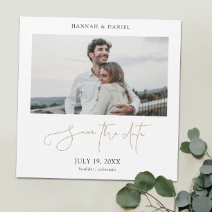 Gold Script Wedding Photo Save the Date Magnet