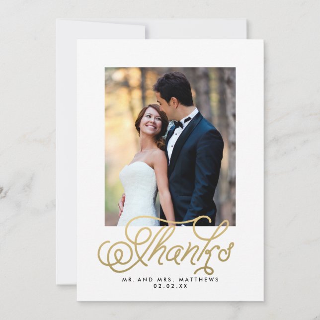 Gold Script Wedding Photo Thank You (Front)