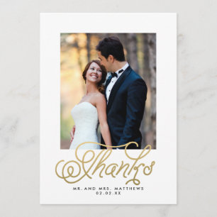 Gold Script Wedding Photo Thank You Card