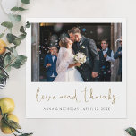 Gold Script Wedding Photo Thank You Magnet<br><div class="desc">This simply chic photo wedding thank you magnet template features a crisp modern look and a distinctive square shape. We've given this minimalist design a splash of panache with 'love and thanks' below the photo in an elegant gold tone called California Gold in a flowing script in all lower case...</div>