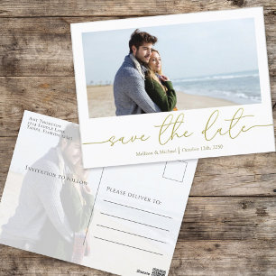 Gold Script Wedding Save the Date Photo Custom Postcard