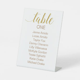 Gold Script Wedding Seating Chart Table Number Pedestal Sign