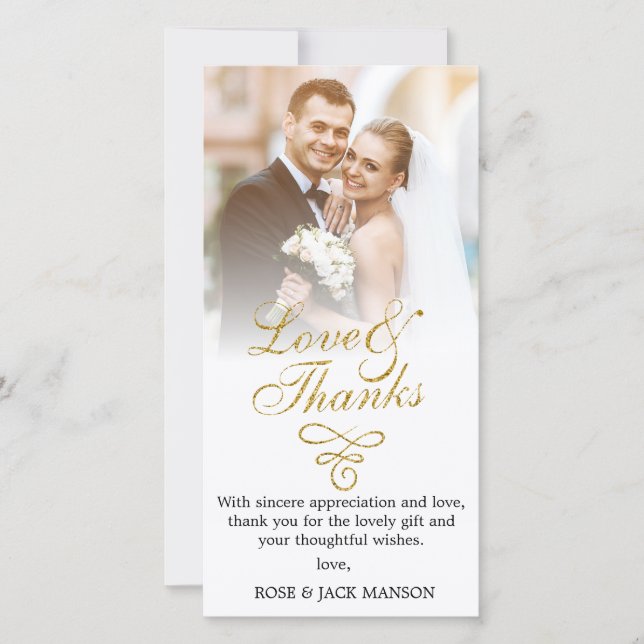 gold script wedding thank you card (Front)