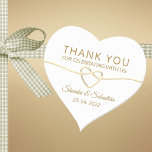 Gold Script Wedding Thank You Favour Heart Sticker<br><div class="desc">Simple,  minimalist,  modern,  elegant white thank you wedding sticker for favours,  with romantic gold rope heart and modern script.</div>