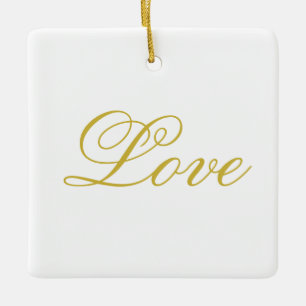 Gold Script White Red Love Wedding Calligraphy Ceramic Ornament