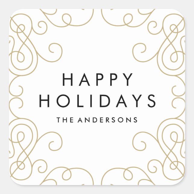 Gold Scroll Holiday Sticker (Front)
