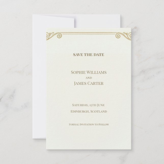 Gold Scroll Save The Date Card (Front)
