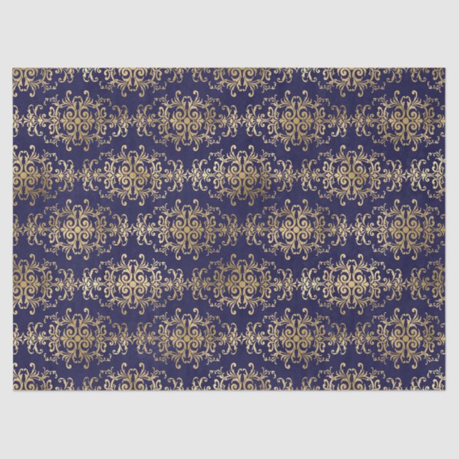 Gold Scroll Work on Purple Tissue Paper (Front)